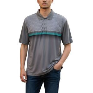 Pro Tour Men's Gray Teal Stripe Golf Polo Shirt